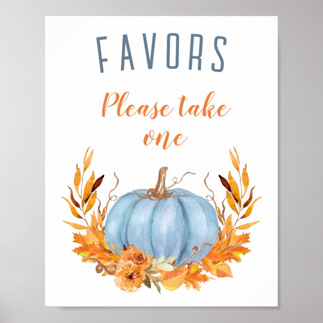 Blue Pumpkin Baby Shower Favours Sign (Front)