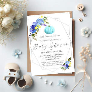 Blue Pumpkin Baby Shower Floral Invite