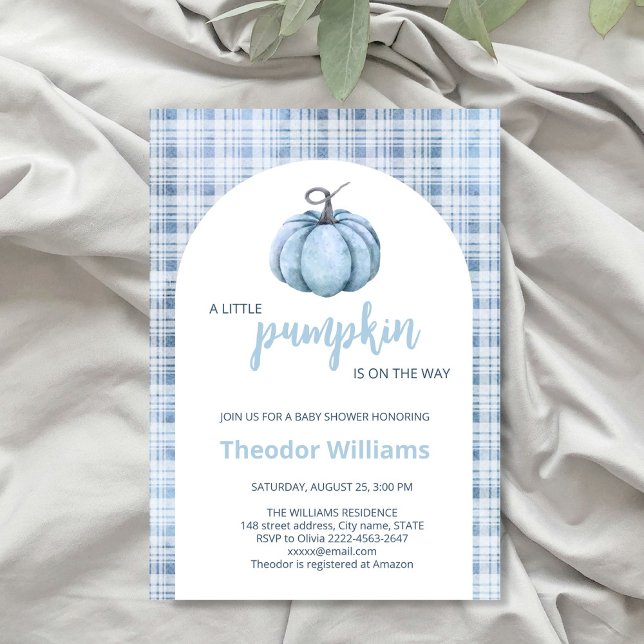 Blue Pumpkin Baby Shower Invitation | Fall theme (Little pumpkin minimalistic autumn fall baby shower invitation )
