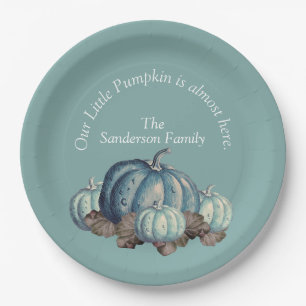 Blue Pumpkin Baby Shower Paper Plate