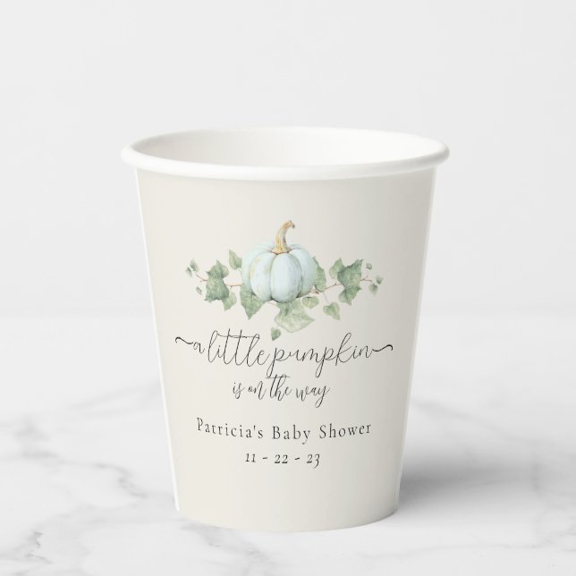 Blue Pumpkin Baby Shower Party Decor Paper Cups (Front)