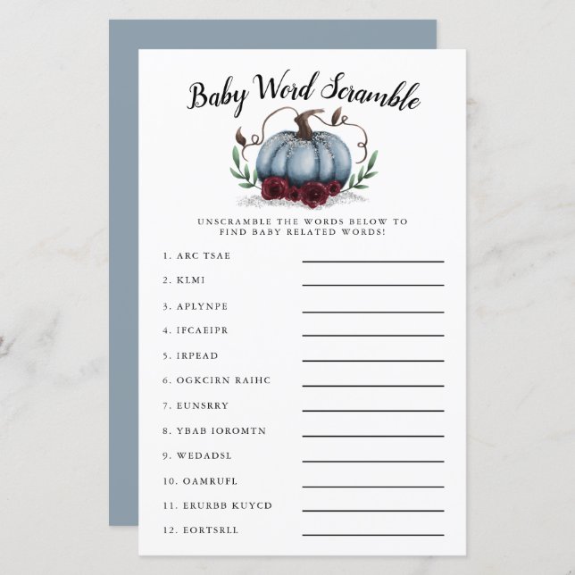 Blue Pumpkin Baby Word Scramble Game (Front/Back)