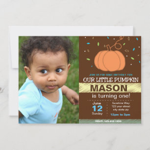 Blue Pumpkin Birthday Invitation with Photo