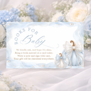 Blue Pumpkin Bow Baby Shower Books for Baby Ticket Enclosure Card