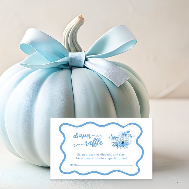 Blue Pumpkin Bow Boy Baby Shower Diaper Enclosure Card (Creator Uploaded)