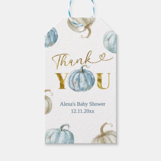 Blue Pumpkin Boy Baby Shower Favour Tag (Front)