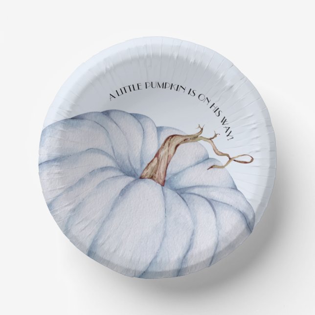 Blue Pumpkin Boy Baby Shower Paper Plate (Front)