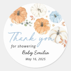Blue Pumpkin Boy Baby Shower Thank You Favour Classic Round Sticker