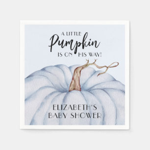 Blue Pumpkin Boy Fall Baby Shower Napkin