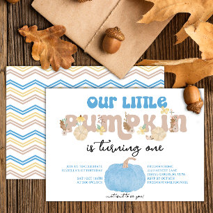 Blue Pumpkin Boy First Birthday Invite