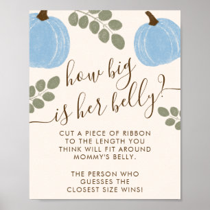 Blue Pumpkin Eucalyptus Baby Shower Belly Game Poster