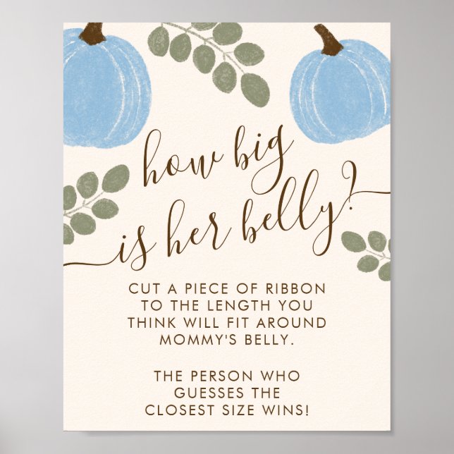 Blue Pumpkin Eucalyptus Baby Shower Belly Game Poster (Front)