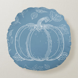 Blue Pumpkin Fall Autumn Thanksgiving Halloween Round Cushion
