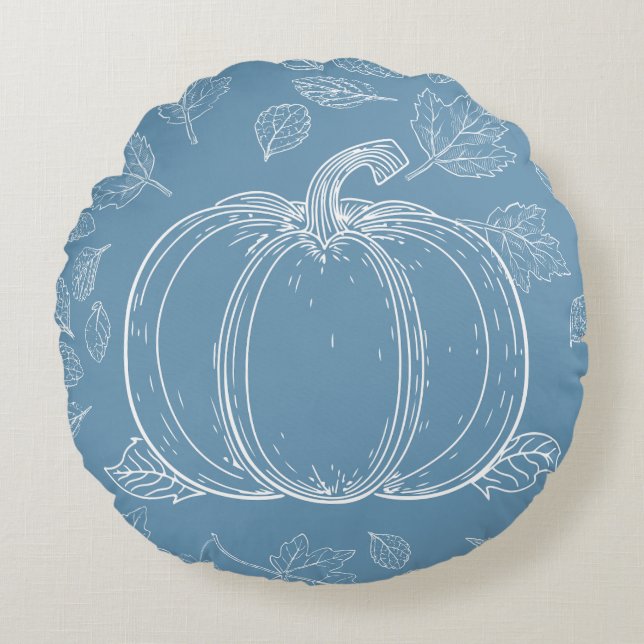Blue Pumpkin Fall Autumn Thanksgiving Halloween Round Cushion (Front)