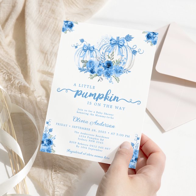 Blue Pumpkin Fall Baby Shower Invitation (Creator Uploaded)