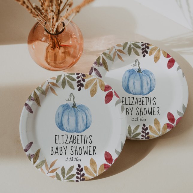 Blue Pumpkin Fall Baby Shower  Napkins Paper Plate (Creator Uploaded)