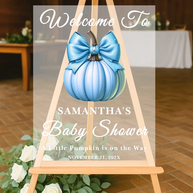 Blue Pumpkin Fall Baby Shower Welcome Frosted Acrylic Sign (Creator Uploaded)
