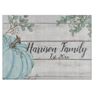 Blue Pumpkin Farmhouse Fall Family Name Year Est Cutting Board