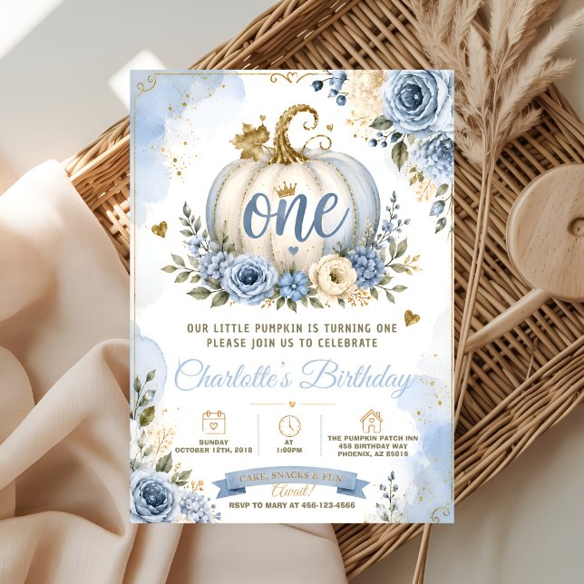 Blue Pumpkin First Birthday Invitation (Creator Uploaded)