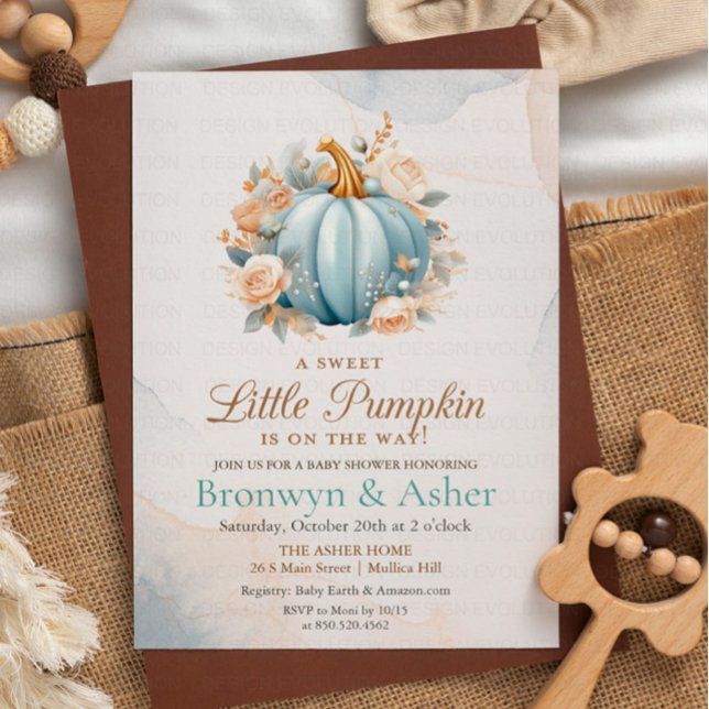 Blue Pumpkin Floral Baby Shower Invitation  (Creator Uploaded)