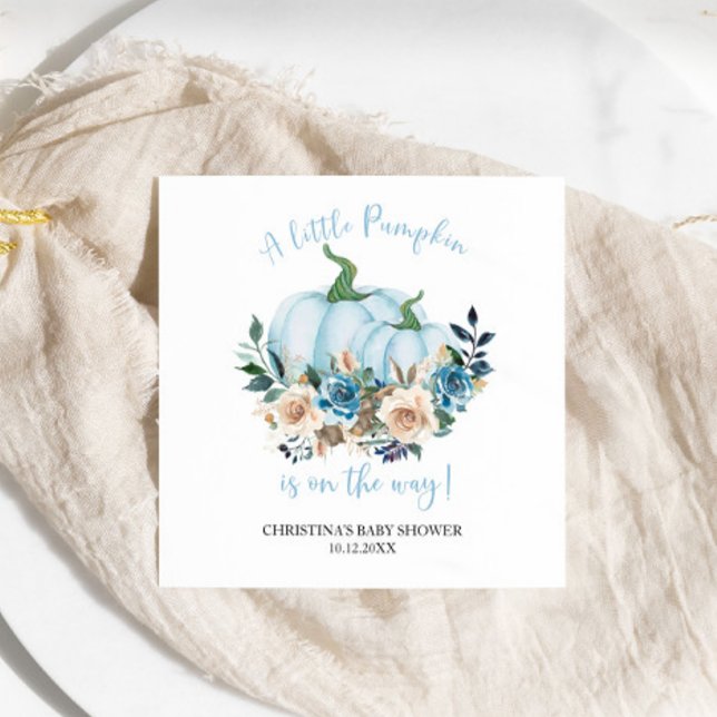 Blue Pumpkin Floral Boy Baby Shower Napkin (Creator Uploaded)