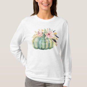 Blue pumpkin floral fall watercolor elegant autumn T-Shirt