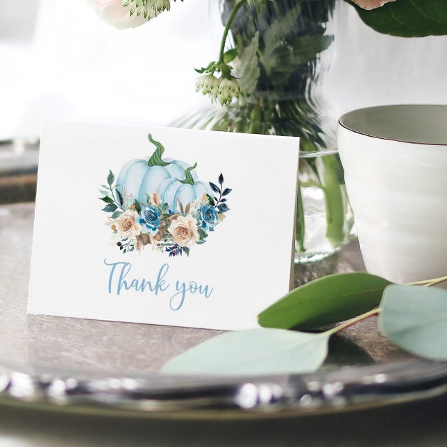 Blue Pumpkin Floral Folded Thank You Card (Creator Uploaded)