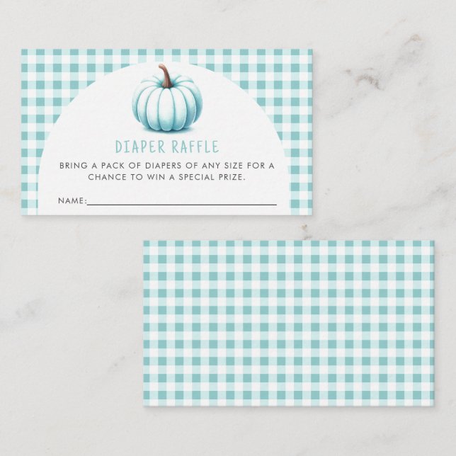 Blue Pumpkin Gingham Plaid Diaper Raffle Enclosure Card (Front/Back)