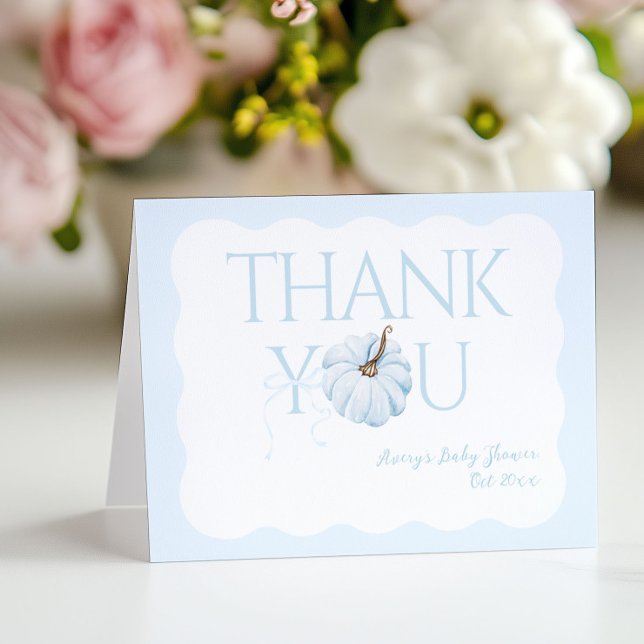 Blue Pumpkin It's a Boy Modern Fall Baby Shower Thank You Card (Creator Uploaded)