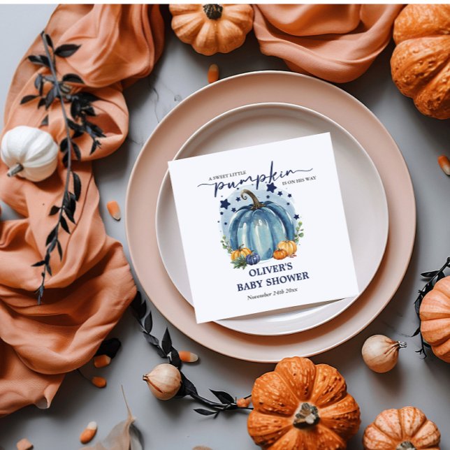 Blue Pumpkin On His Way Boy Baby Shower Paper Napkin (Creator Uploaded)