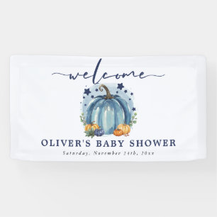 Blue Pumpkin On His Way Boy Baby Shower Welcome Banner
