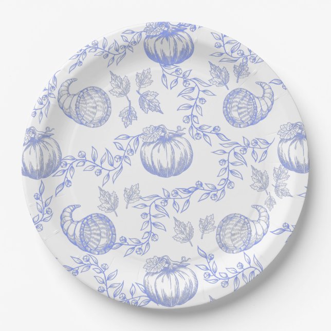 Blue Pumpkin Toile Round plate (Front)