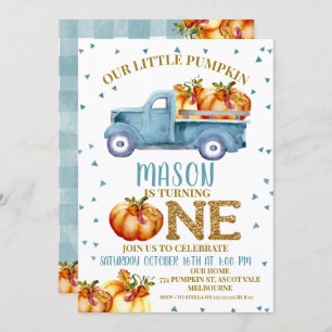 Blue Pumpkin Truck 1st Birthday Invitation
