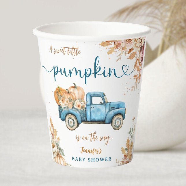 Blue Pumpkin Truck Baby Shower Fall Paper Paper Cups (Creator Uploaded)