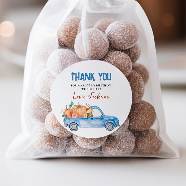 Blue Pumpkin Truck Birthday Classic Round Sticker (Creator Uploaded)