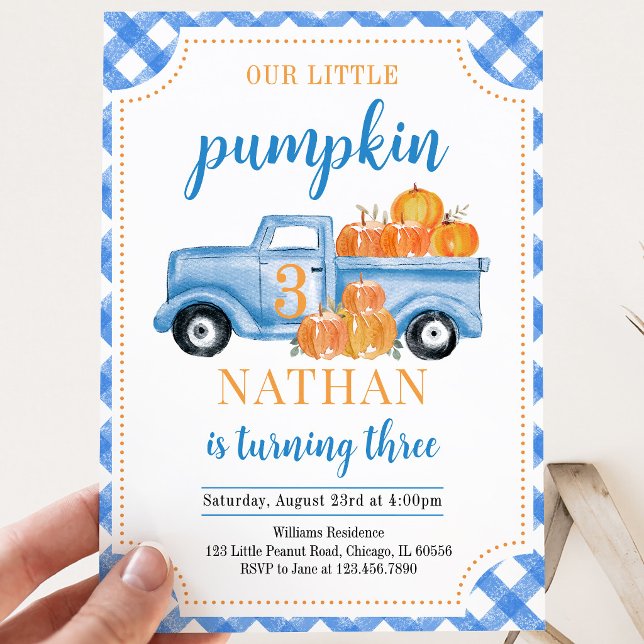 Blue Pumpkin Truck Birthday Invitation (Creator Uploaded)