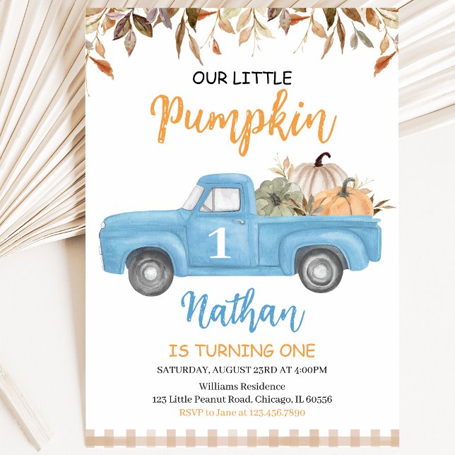 Blue Pumpkin Truck Birthday Invitation (Creator Uploaded)