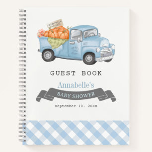 Blue Pumpkin Truck Gingham Baby Shower Guest Book