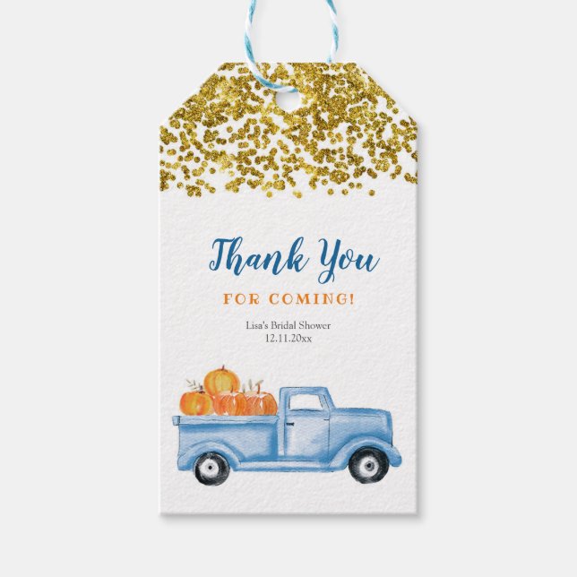 Blue Pumpkin Truck Gold Faux Thank You Tag (Front)