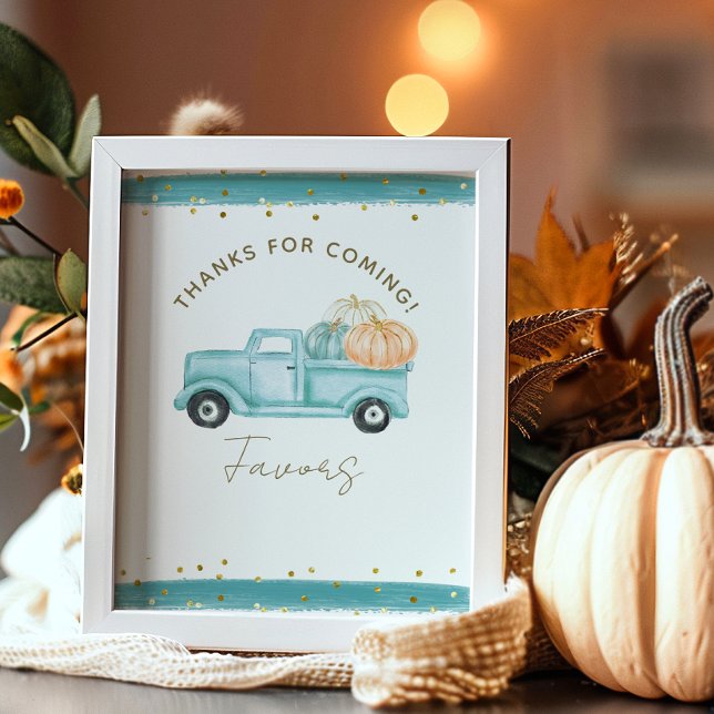 Blue Pumpkin Truck Modern Fall Baby Shower Favour Poster (Creator Uploaded)
