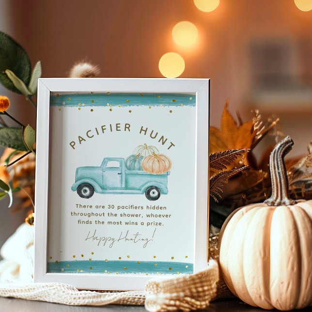 Blue Pumpkin Truck Modern Fall Baby Shower Game Poster (Creator Uploaded)