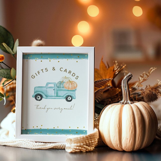 Blue Pumpkin Truck Modern Fall Baby Shower Gift Poster (Creator Uploaded)