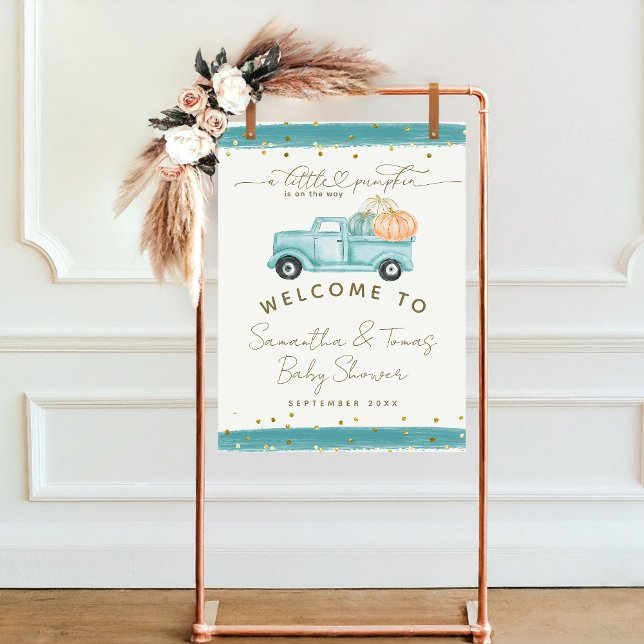 Blue Pumpkin Truck Modern Fall Baby Shower  Poster (Creator Uploaded)