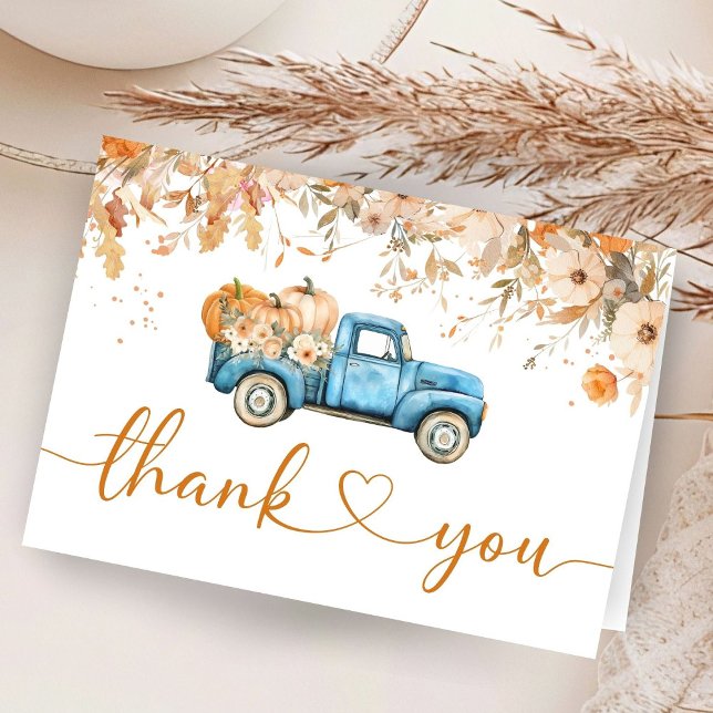 Blue Pumpkin Tuck Baby Shower Folded Thank You  Card (Creator Uploaded)