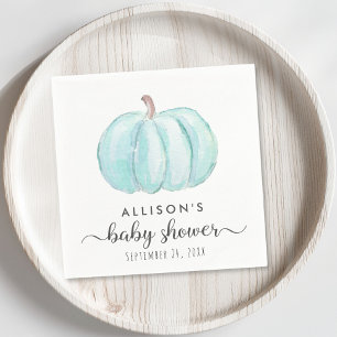Blue Pumpkin Watercolor Baby Boy Shower Napkin