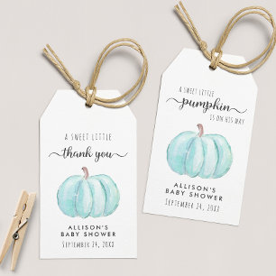 Blue Pumpkin Watercolor Baby Boy Shower Thank You Gift Tags