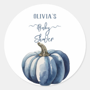 Blue Pumpkin Watercolor Boho Baby Boy Shower Classic Round Sticker