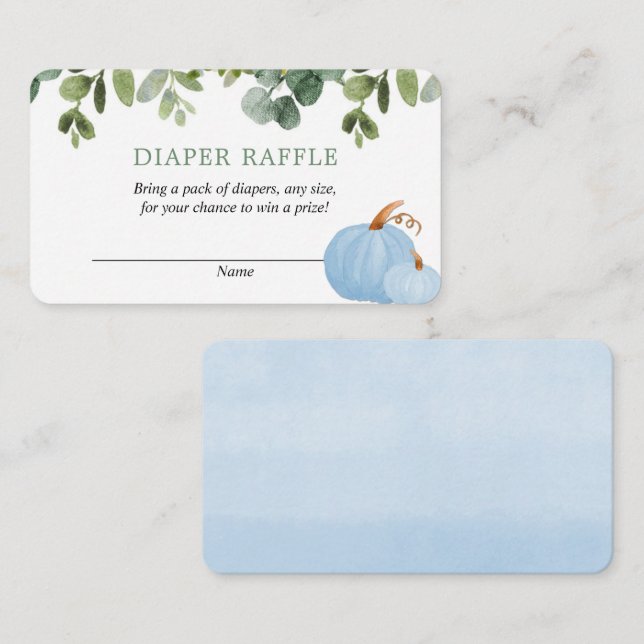 Blue Pumpkins fall baby shower diaper raffle cards (Front/Back)