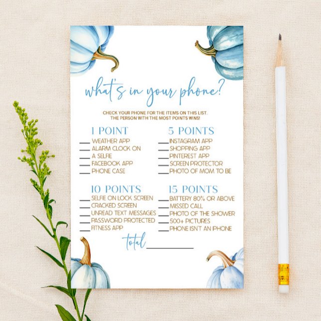 Blue Pumpkins Fall In Your Phone Baby Shower Game (Creator Uploaded)