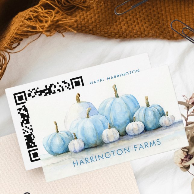Blue Pumpkins Farm QR Code Scannable Watercolor Business Card (Creator Uploaded)